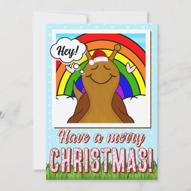 Cartes Pour Fêtes Annuelles Petit Escargot avec Arc En Ciel Joyeux Noël | (Devant)