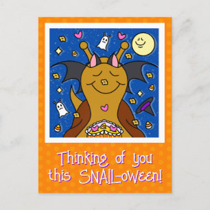 Cartes Pour Fêtes Annuelles Petit Escargot Avec Bat Wings Joyeux Halloween