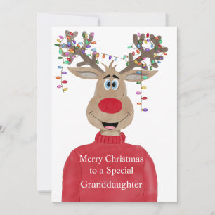 Cartes Pour Fêtes Annuelles Petit-fille Reindeer Noël personnalisable