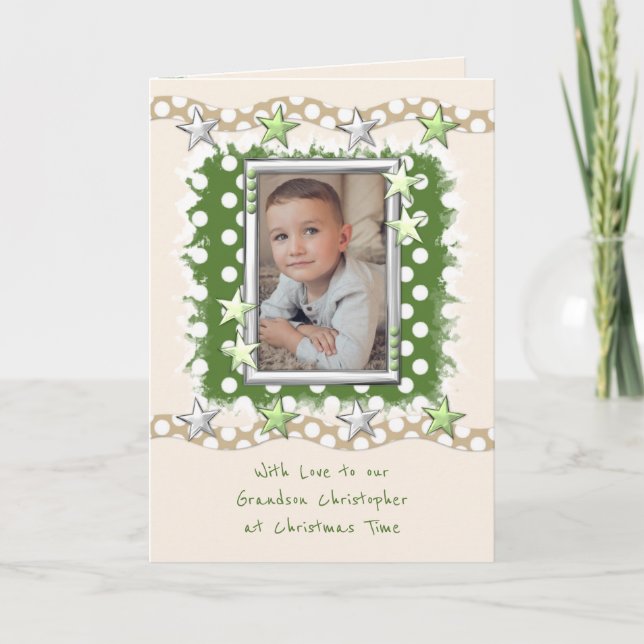 Cartes Pour Fêtes Annuelles Petit-fils amoureux au vert de Noël (Devant)