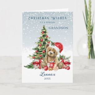 Cartes Pour Fêtes Annuelles Petit-fils Arbre de Noël Ours en peluche