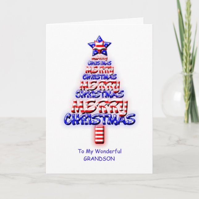 Cartes Pour Fêtes Annuelles Petit-fils, arbre de Noël patriotique (Devant)