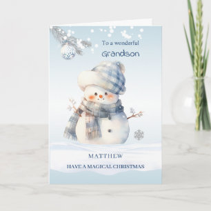Cartes Pour Fêtes Annuelles Petit-fils Bonhomme de neige de Noël Bleu