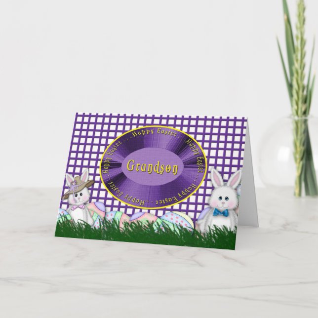 Cartes Pour Fêtes Annuelles Petit-fils heureux de Pâques - lapins et oeufs (Devant)