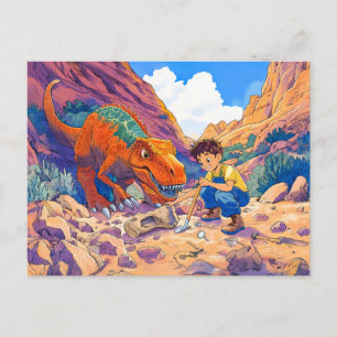 Cartes Pour Fêtes Annuelles Petit garçon avec T-Rex sur la chasse aux fossiles