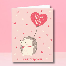 Cartes Pour Fêtes Annuelles Petit hérisson de Saint-Valentin avec ballon rose
