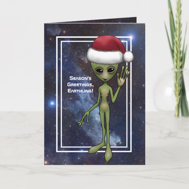 Cartes Pour Fêtes Annuelles Petit Homme Vert Alien Espace Noël (Devant)