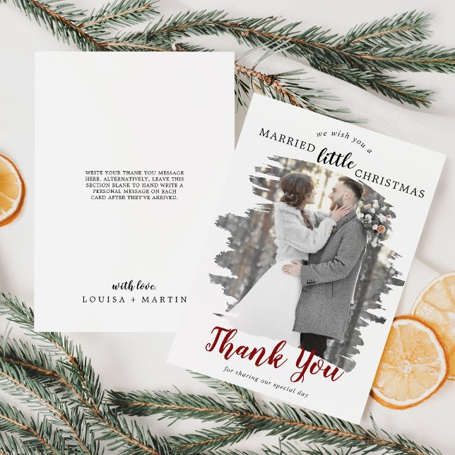 Cartes Pour Fêtes Annuelles Petit Merci de Noël Brossé Rouge Marié (Créateur téléchargé)