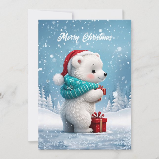 Cartes Pour Fêtes Annuelles Petit ours bébé mignon avec casquette de Noël (Devant)