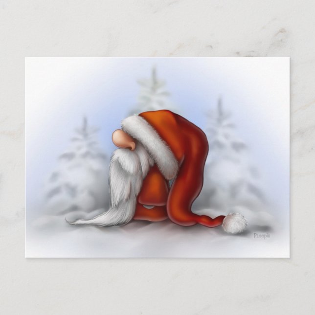 Cartes Pour Fêtes Annuelles Petit Père Noël dans la neige (Devant)