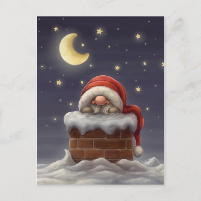 Cartes Pour Fêtes Annuelles Petit Père Noël dans une cheminée (Devant)