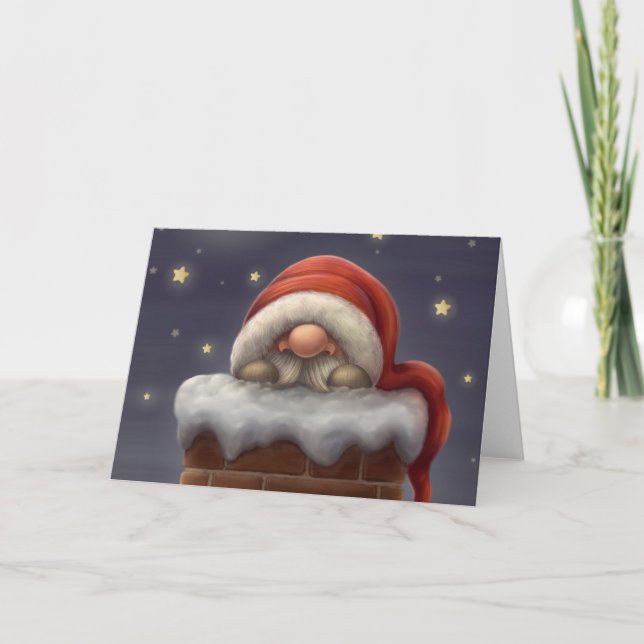 Cartes Pour Fêtes Annuelles Petit Père Noël dans une cheminée (Devant)