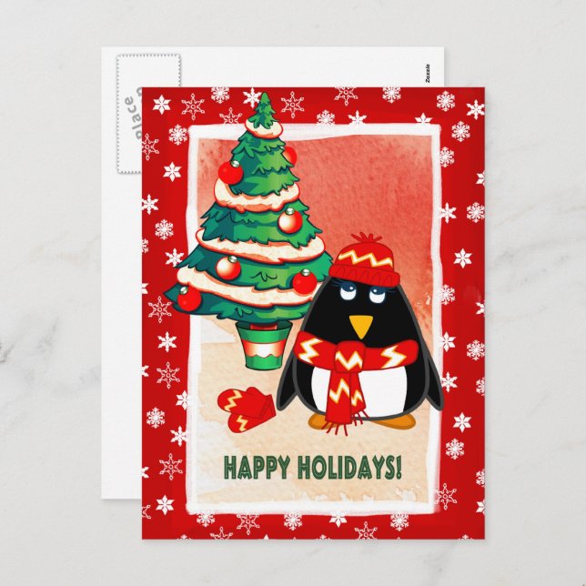 Cartes Pour Fêtes Annuelles Petit pingouin doux Noël (Devant / Derrière)
