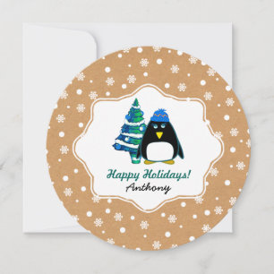 Cartes Pour Fêtes Annuelles Petit pingouin   Nom personnalisé Noël
