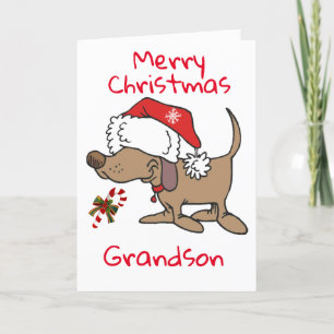 CARTES POUR FÊTES ANNUELLES PETIT PUPPY DIT **MERRY CHRISTMAS GRANDSON**