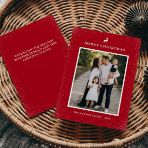 Cartes Pour Fêtes Annuelles Petit renne Snowflakes Simple Photo personnalisée