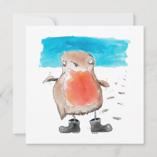 Cartes Pour Fêtes Annuelles Petit Robin Portant des Wellies