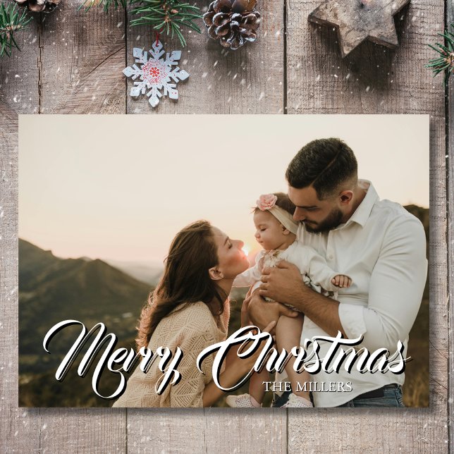 Cartes Pour Fêtes Annuelles Petite famille de photos gris clair Noël Joyeux (Créateur téléchargé)