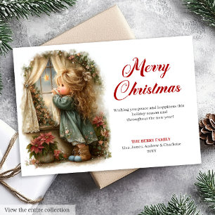 Cartes Pour Fêtes Annuelles Petite Fille au Style Rétro Attend le Père Noël Nu