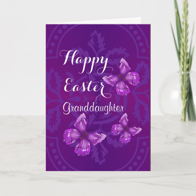 Cartes Pour Fêtes Annuelles Petite-fille / Bonne Pâques - Papillons pourpres (Devant)