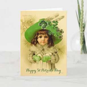 Cartes Pour Fêtes Annuelles Petite fille, Casquette verte, Shamrock, Saint Pat