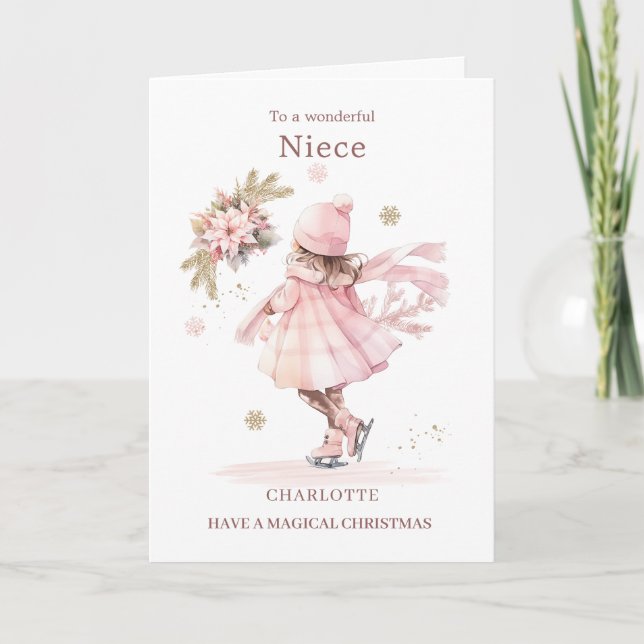Cartes Pour Fêtes Annuelles Petite fille de Noël rose nièce (Devant)