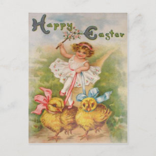 Cartes Pour Fêtes Annuelles Petite fille Easter Chick Leash