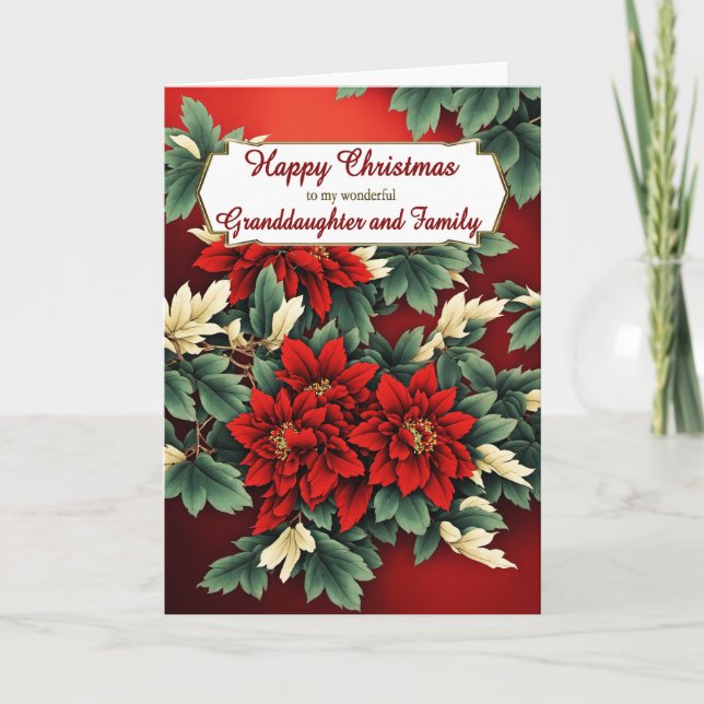 Cartes Pour Fêtes Annuelles Petite-fille et famille Poinsettias de Noël (Devant)
