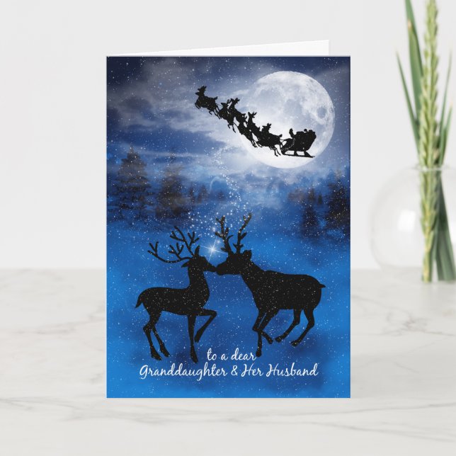 Cartes Pour Fêtes Annuelles Petite-fille et mari Baiser Reindeer (Devant)
