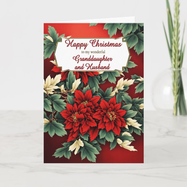 Cartes Pour Fêtes Annuelles Petite-fille et mari Poinsettias de Noël (Devant)