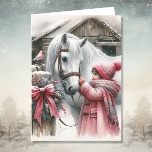 Cartes Pour Fêtes Annuelles Petite fille et son cheval Noël personnalisé