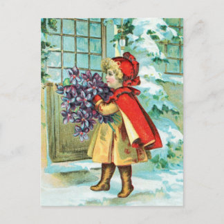 Cartes Pour Fêtes Annuelles Petite fille et violettes de Noël vintage