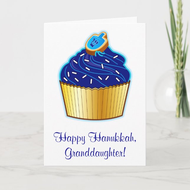 Cartes Pour Fêtes Annuelles Petite-fille Hanoukka : Cupcake et Dreidel Cookie (Devant)