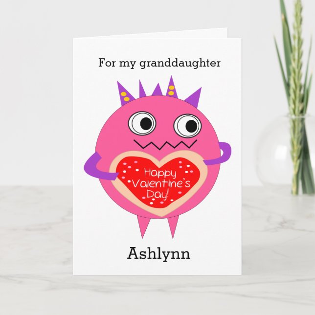 Cartes Pour Fêtes Annuelles Petite-fille Heureuse Sainte-Valentin rose Monster (Devant)