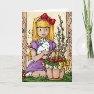 Cartes Pour Fêtes Annuelles Petite fille mignonne avec lapin de Pâques