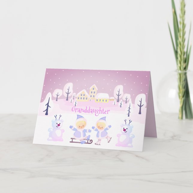 Cartes Pour Fêtes Annuelles Petite fille mignonne rose fille aquarelle peintur (Devant)