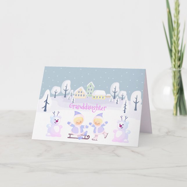 Cartes Pour Fêtes Annuelles Petite-fille mignonne rose fille peinture aquarell (Devant)