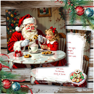 Cartes Pour Fêtes Annuelles Petite Fille Offrant un Cadeau à Santa Noël