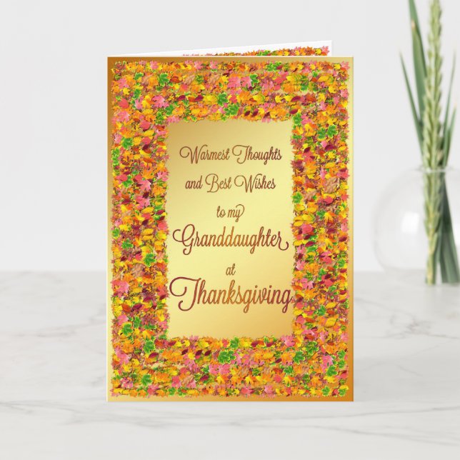 Cartes Pour Fêtes Annuelles Petite-fille, Thanksgiving, feuilles d'automne (Devant)