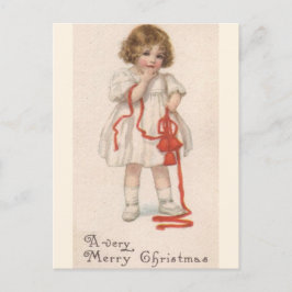 Cartes Pour Fêtes Annuelles Petite fille vintage avec ruban de Noël