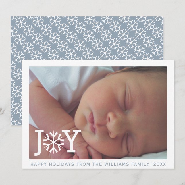 Cartes Pour Fêtes Annuelles Petite "joie" bleu poussiéreux photo de Noël (Devant / Derrière)