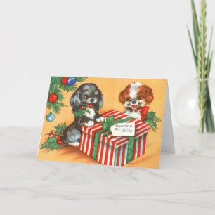 Cartes Pour Fêtes Annuelles Petites chiots de Noël