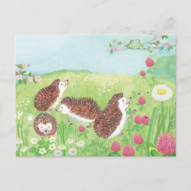 Cartes Pour Fêtes Annuelles Petits hérissons dans la prairie  (Devant)
