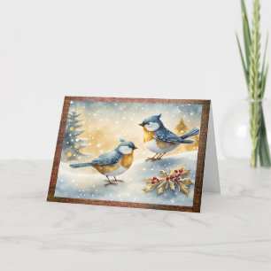 Cartes Pour Fêtes Annuelles Petits oiseaux et Noël de houx