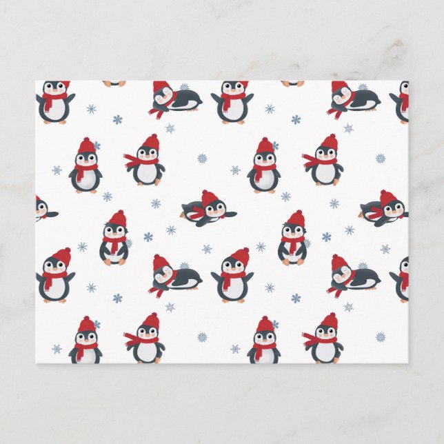 Cartes Pour Fêtes Annuelles Petits Pingouins Oiseaux Animaux arctiques (Devant)