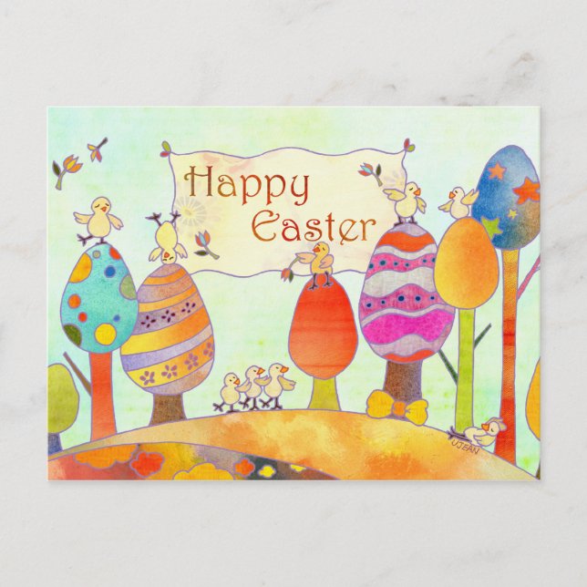 Cartes Pour Fêtes Annuelles Petits poussins en terre de Pâques (Devant)
