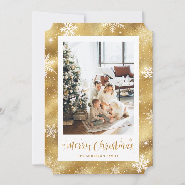Cartes Pour Fêtes Annuelles Pétrole en or neige photo Joyeux Noël (Devant)