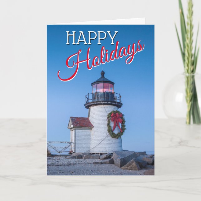 Cartes Pour Fêtes Annuelles Phare avec une couronne de Noël (Devant)