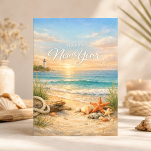 Cartes Pour Fêtes Annuelles Phare côtier paisible du Nouvel An