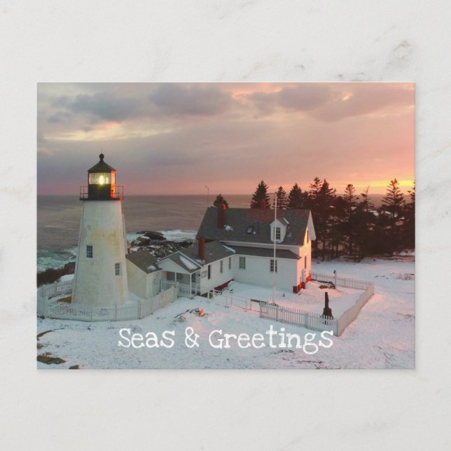 Cartes Pour Fêtes Annuelles Phare de Pemaquid Joyeuses Fêtes (Devant)